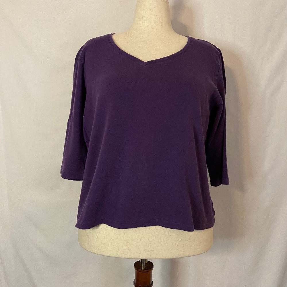 Karen Scott Plum Colored V-Neck Top w/ 3/4 Sleeves Plus Size 2X